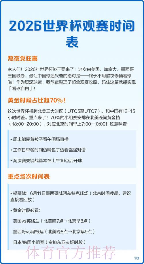 2026年世界杯全程赛事时间表详细攻略 2026年世界杯全程赛事时间表详细攻略